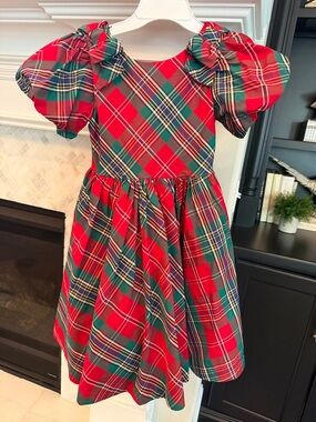 Janie and Jack Red and Green Plaid Puff-Sleeve Holiday Dress